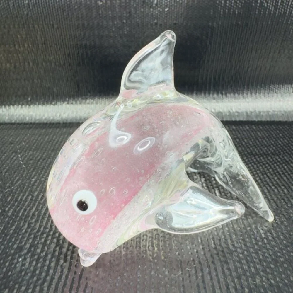 Dynasty Gallery Art Glass Dolphin Figurine Pink‎ Dolphin Glass Figure Vintage